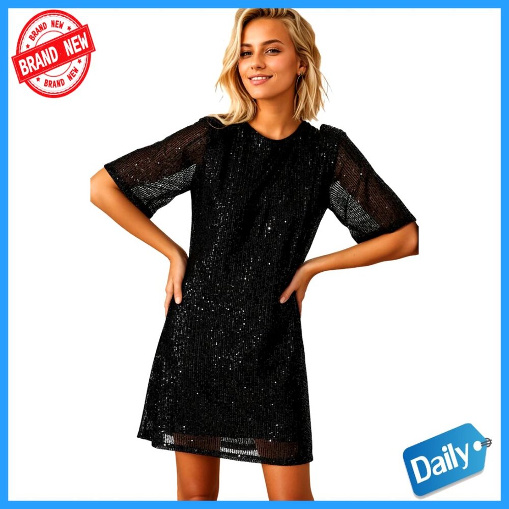 Sparkly Sequin Mini Shift Dress Loose Fit Clubwear Party Glam Y2k